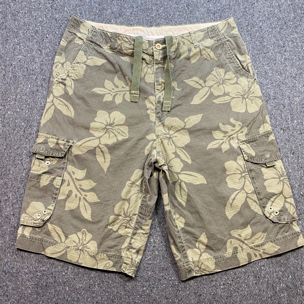 Tommy Bahama Relax Cargo Shorts 38 Mens Green Tropical Floral Hibiscus Ripstop